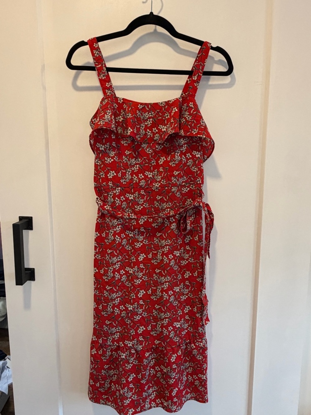 Red Floral Ruffle Midi Dress - Unbranded